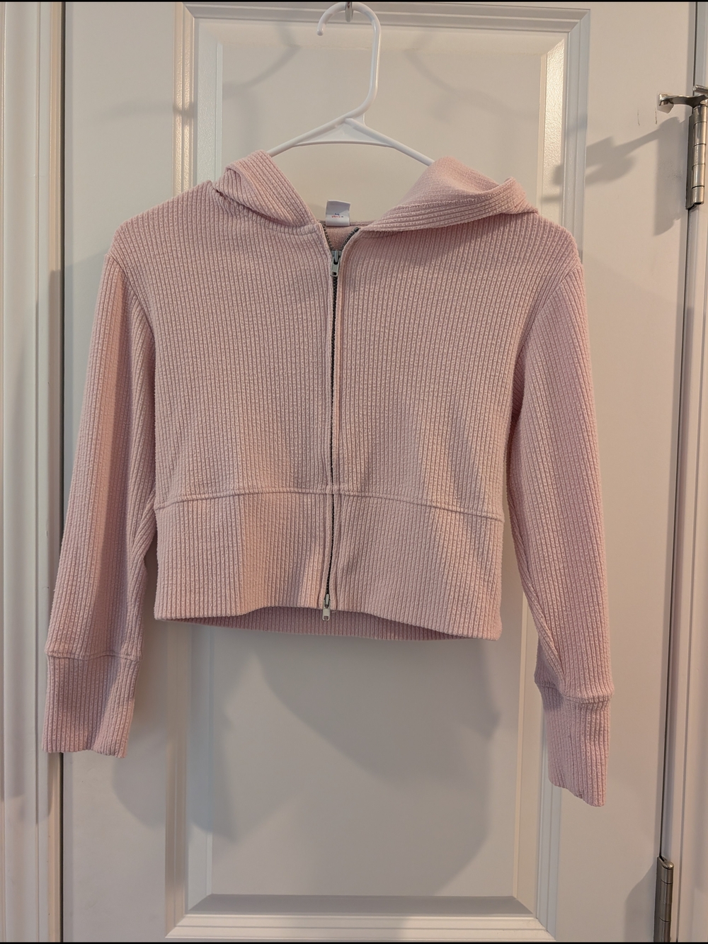 Pink Ribbed Zip Hoodie Jacket